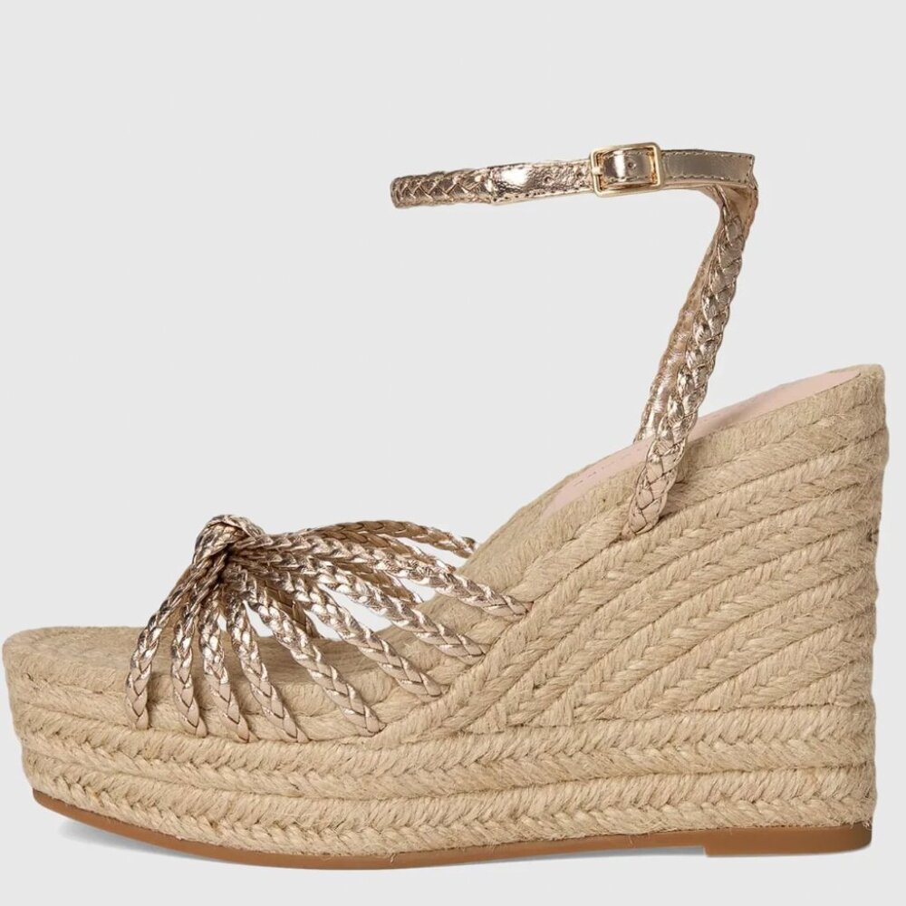 Loeffler Randall Metallic Gold Braided Espadrille Wedge Sandals